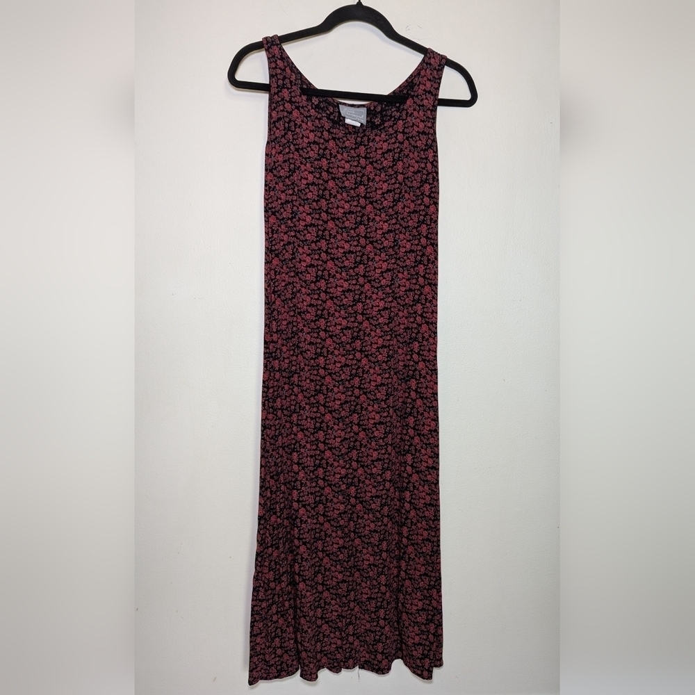 Carol Anderson Vintage Floral Midi Dress Black Red Sleeveless Women's Size SP
